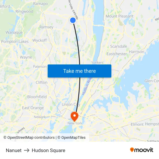 Nanuet to Hudson Square map