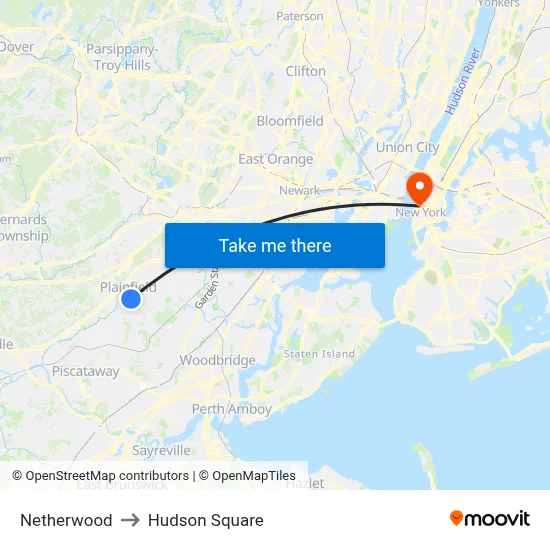 Netherwood to Hudson Square map