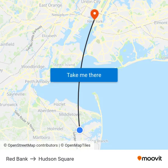 Red Bank to Hudson Square map