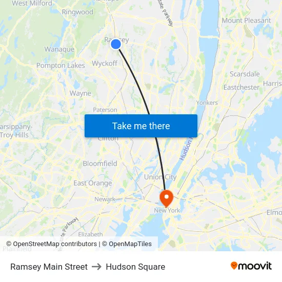 Ramsey Main Street to Hudson Square map