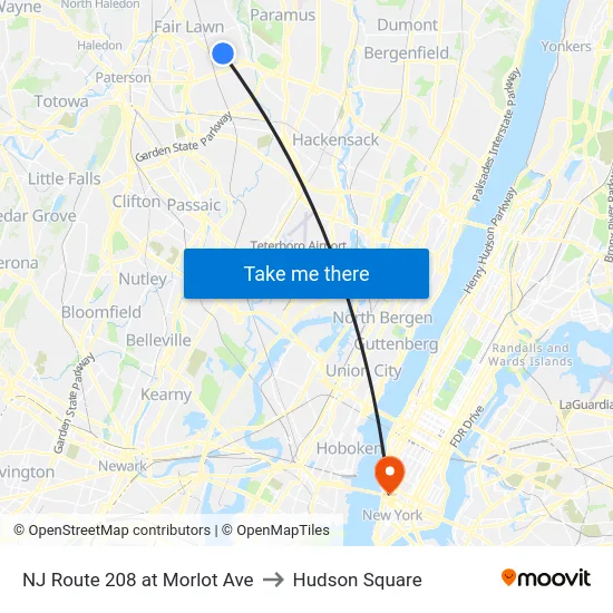 NJ Route 208 at Morlot Ave to Hudson Square map