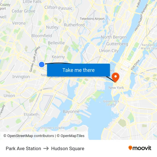 Park Ave Station to Hudson Square map