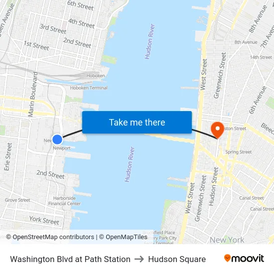 Washington Blvd at Path Station to Hudson Square map