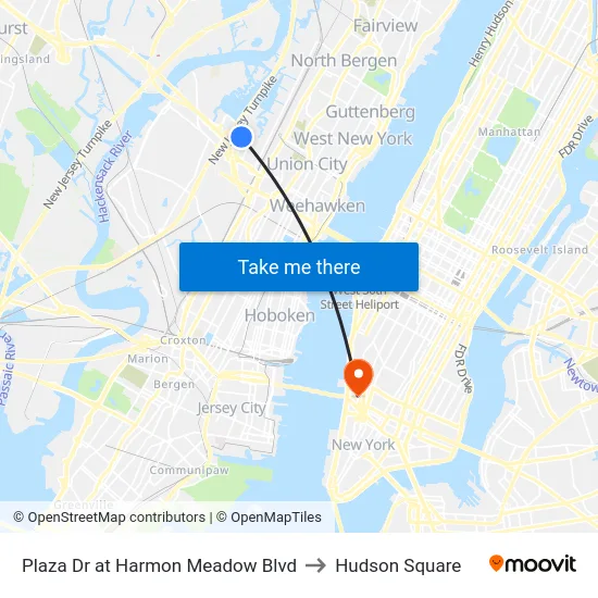 Plaza Dr at Harmon Meadow Blvd to Hudson Square map