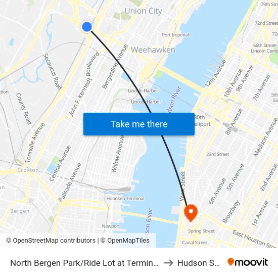 North Bergen Park/Ride Lot at Terminal Building B to Hudson Square map