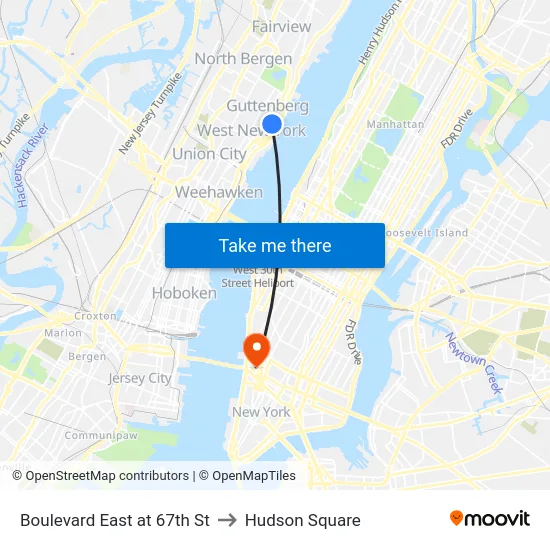 Boulevard East at 67th St to Hudson Square map