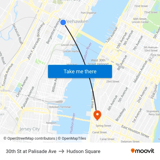 30th St at Palisade Ave to Hudson Square map