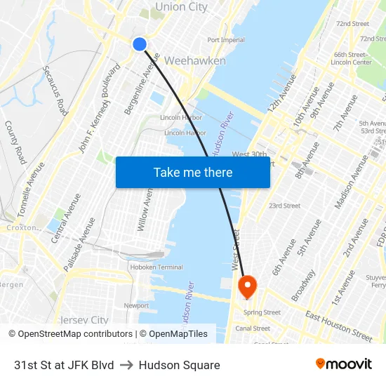 31st St at JFK Blvd to Hudson Square map
