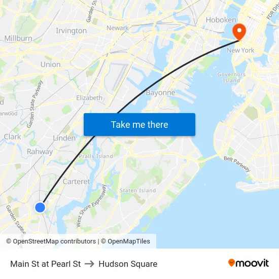 Main St at Pearl St to Hudson Square map