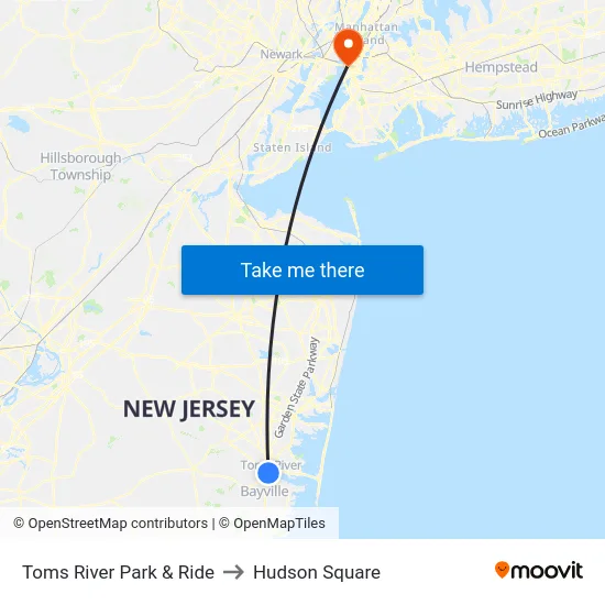 Toms River Park & Ride to Hudson Square map