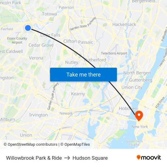 Willowbrook Park & Ride to Hudson Square map