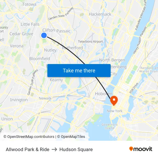Allwood Park & Ride to Hudson Square map