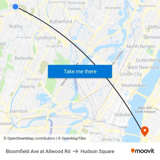Bloomfield Ave at Allwood Rd to Hudson Square map