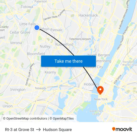 Rt-3 at Grove St to Hudson Square map