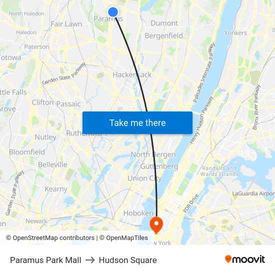 Paramus Park Mall to Hudson Square map