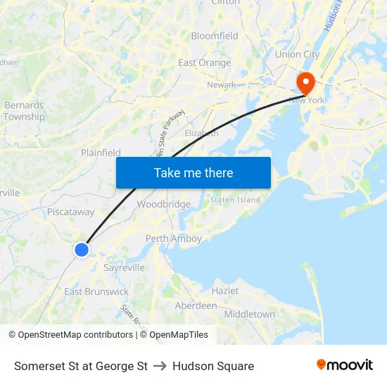 Somerset St at George St to Hudson Square map