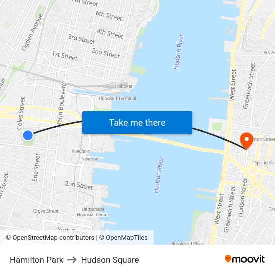 Hamilton Park to Hudson Square map