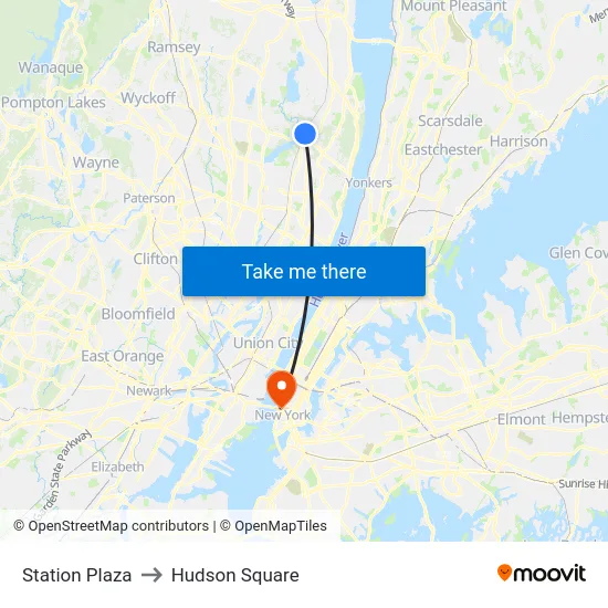 Station Plaza to Hudson Square map