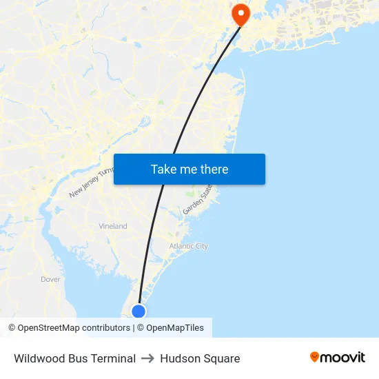 Wildwood Bus Terminal to Hudson Square map