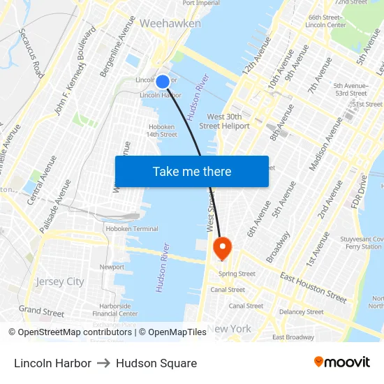 Lincoln Harbor to Hudson Square map