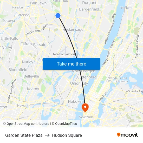 Garden State Plaza to Hudson Square map