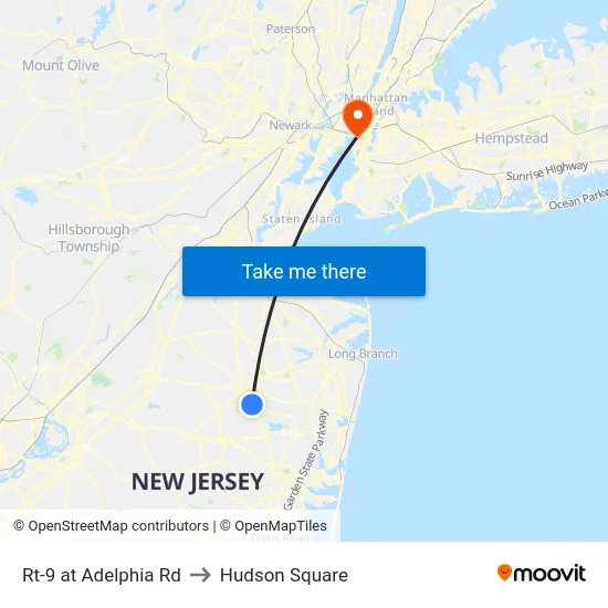 Rt-9 at Adelphia Rd to Hudson Square map