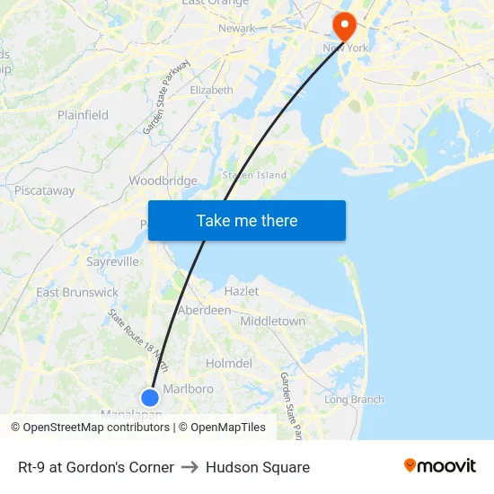 Rt-9 at Gordon's Corner to Hudson Square map