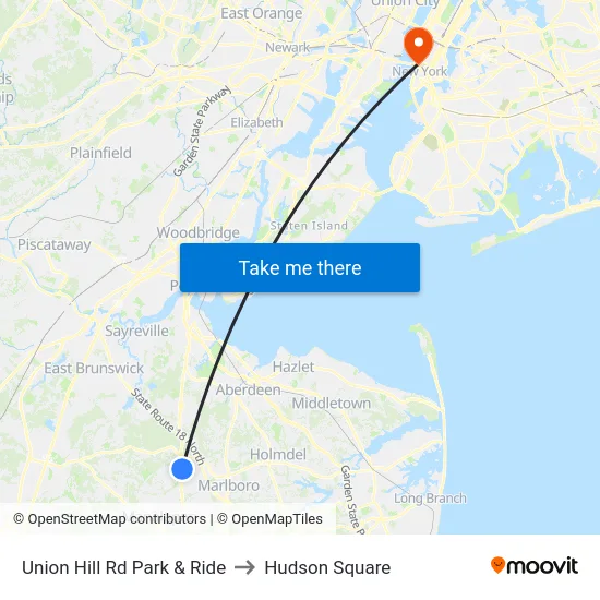 Union Hill Rd Park & Ride to Hudson Square map
