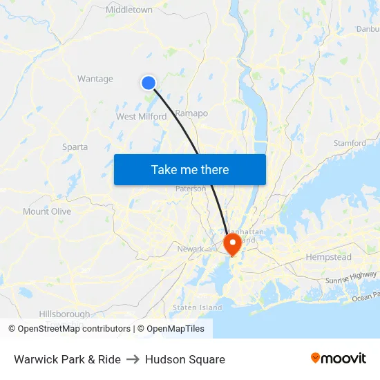 Warwick Park & Ride to Hudson Square map