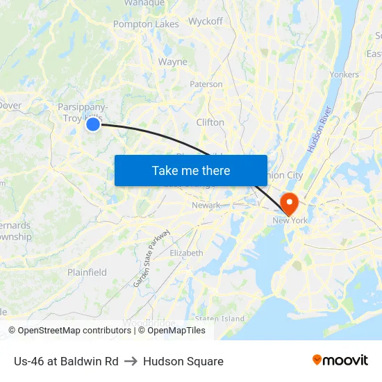 Us-46 at Baldwin Rd to Hudson Square map