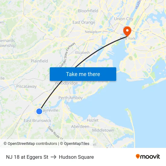 NJ 18 at Eggers St to Hudson Square map