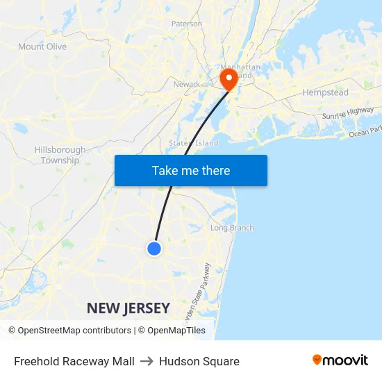 Freehold Raceway Mall to Hudson Square map