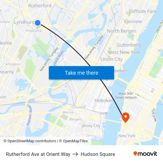 Rutherford Ave at Orient Way to Hudson Square map