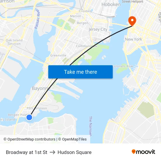 Broadway at 1st St to Hudson Square map