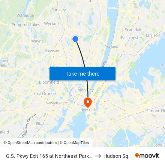 G.S. Pkwy Exit 165 at Northeast Park/Ride Lot to Hudson Square map