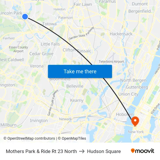 Mothers Park & Ride Rt 23 North to Hudson Square map
