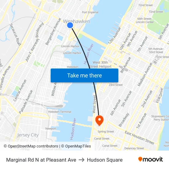 Marginal Rd N at Pleasant Ave to Hudson Square map