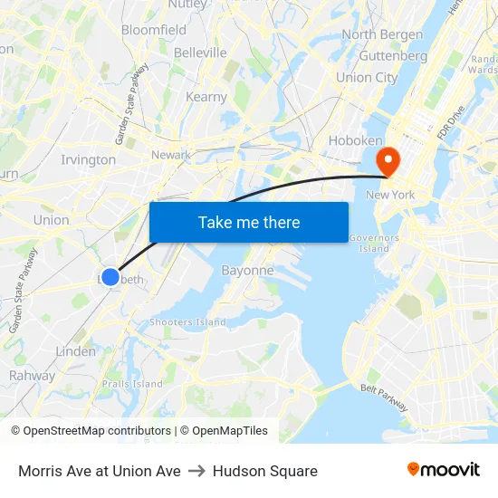 Morris Ave at Union Ave to Hudson Square map