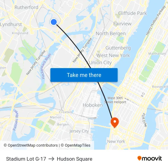 Stadium Lot G-17 to Hudson Square map