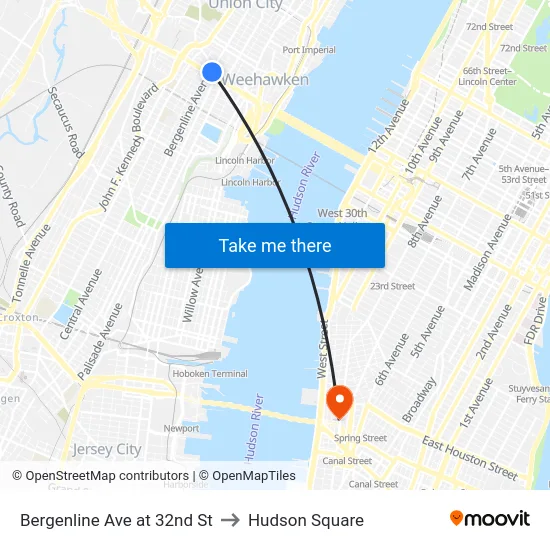 Bergenline Ave at 32nd St to Hudson Square map