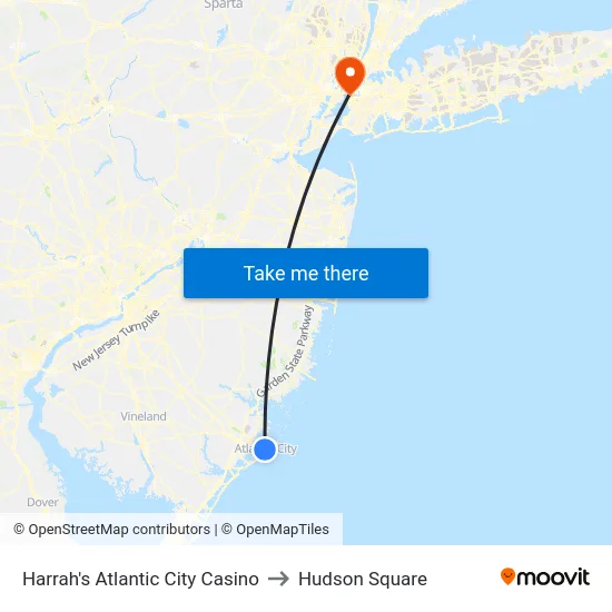 Harrah's Atlantic City Casino to Hudson Square map