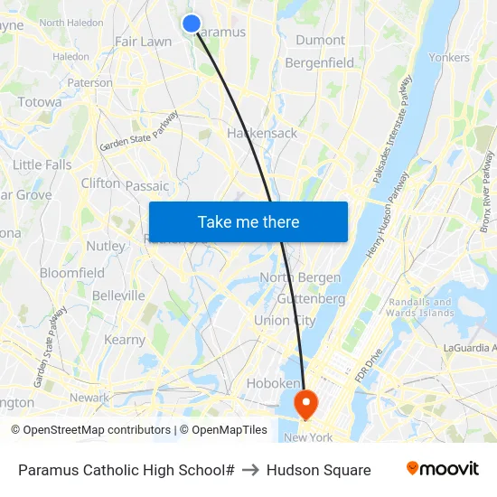 Paramus Catholic High School# to Hudson Square map