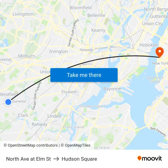 North Ave at Elm St to Hudson Square map