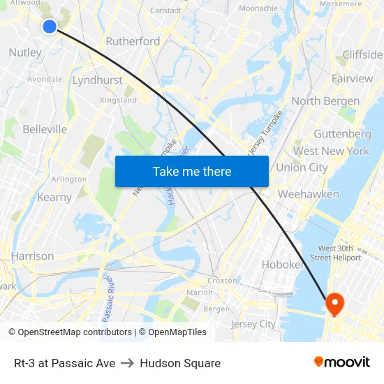 Rt-3 at Passaic Ave to Hudson Square map
