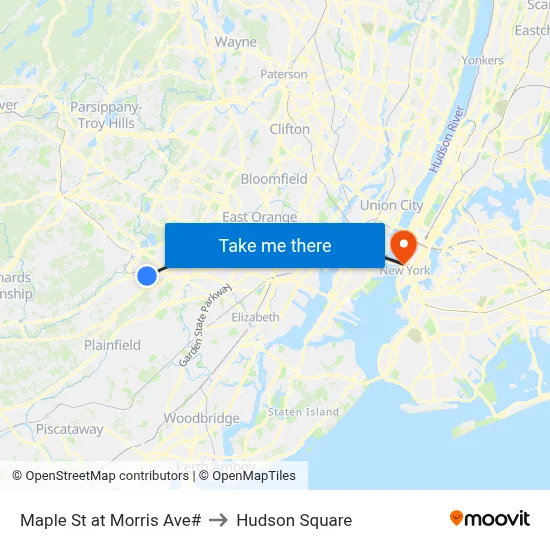 Maple St at Morris Ave# to Hudson Square map