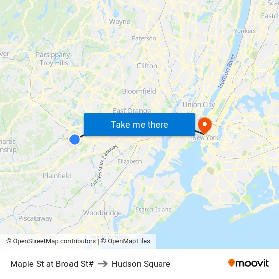 Maple St at Broad St# to Hudson Square map