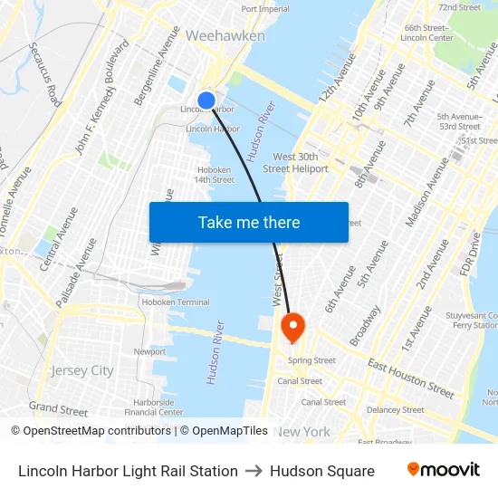 Lincoln Harbor Light Rail Station to Hudson Square map