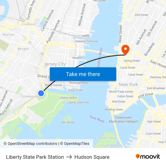Liberty State Park Station to Hudson Square map