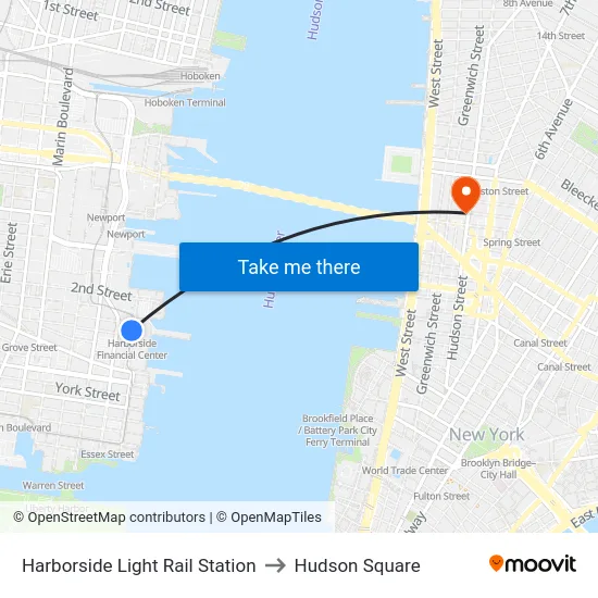 Harborside Light Rail Station to Hudson Square map