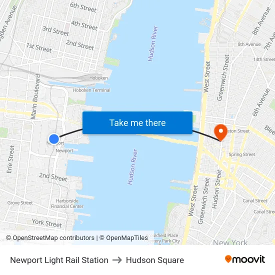 Newport Light Rail Station to Hudson Square map